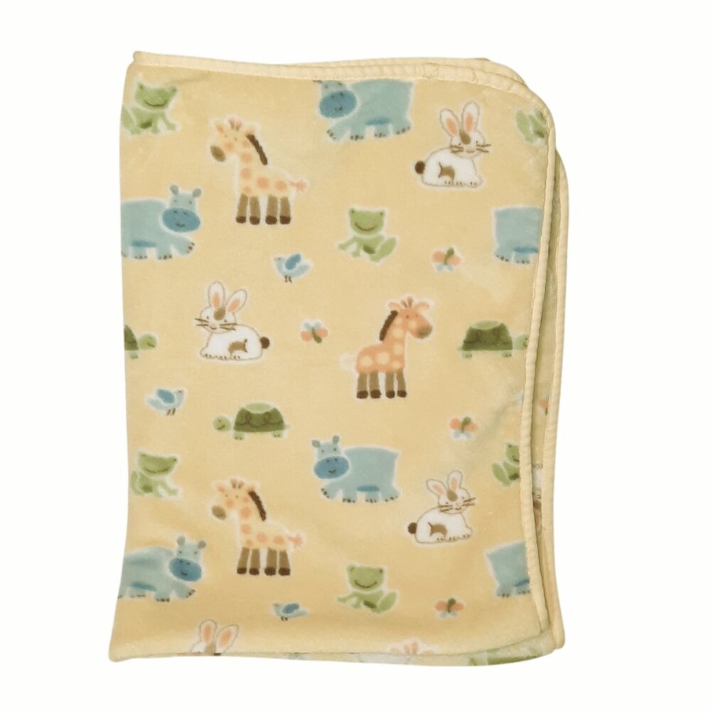 Circo Jungle Safari Zoo Hippo Giraffe Turtle Yellow Security Blanket 28" X 38"